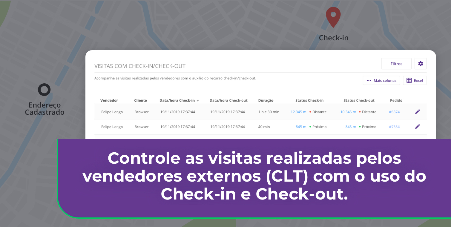 Controle as visitas realizadas pelos vendedores externos (CLT) com o uso do Check-in e Check-out